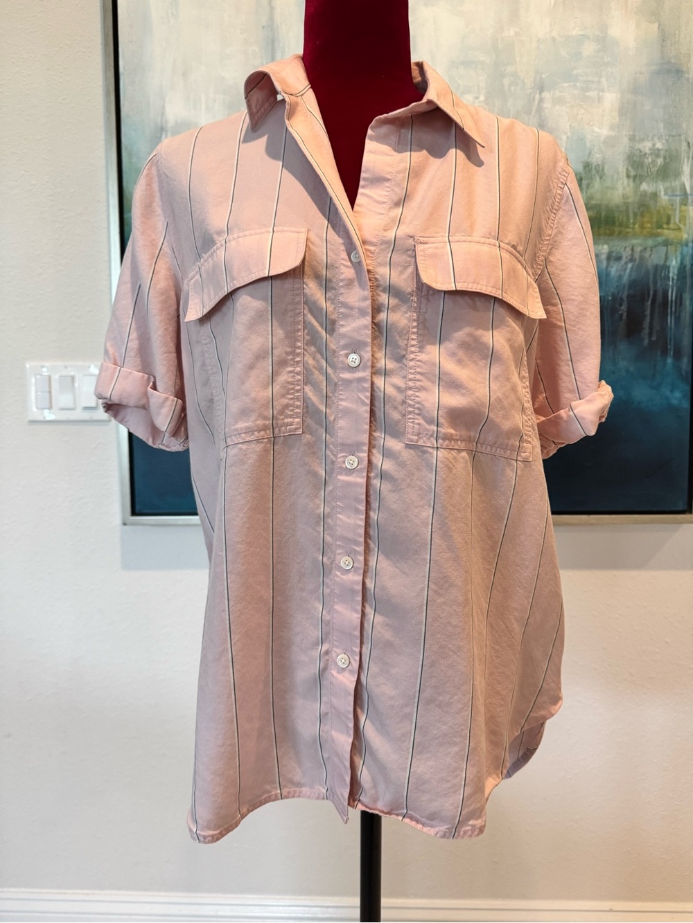 Babaton Aritzia Pink Short-Sleeve utility Button-Down Shirt with Chest Pockets